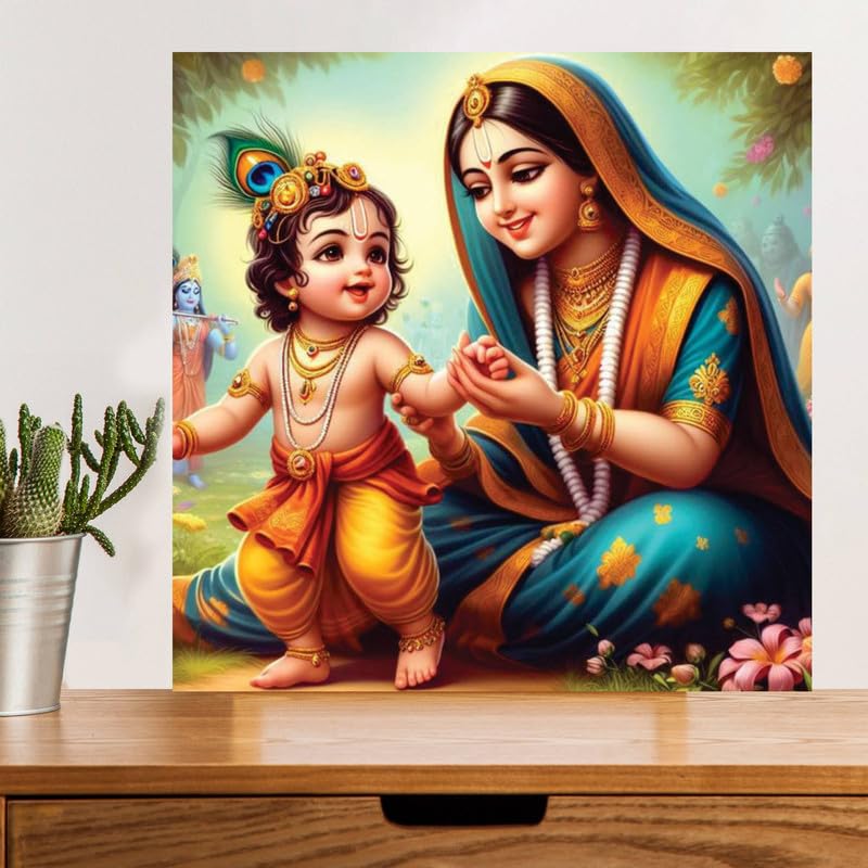 Image of British Terminal Cute little Bal Gopal Baby God Krishna| Kanha Ji | Laddu Lord Makhan Chor Painting Religious Poster for Pregnant Women for wall (matt thin vinyl,sticker,multicolor,unframed)| bj280