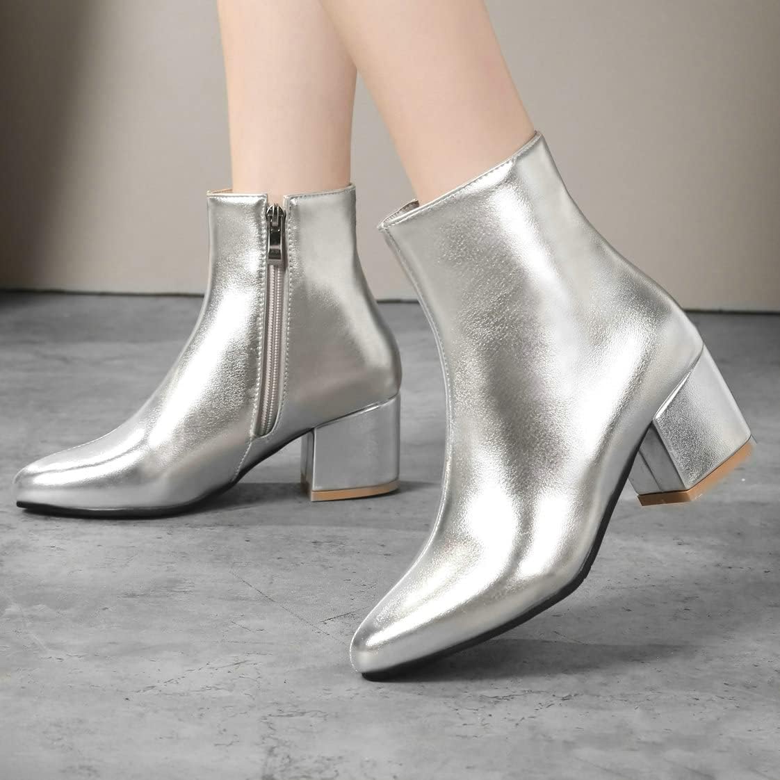 BEAUPAS Women's Chunky Block Heel Ankle Boots High Heel Pointed Toe Zip Up Ankle Booties Shoes