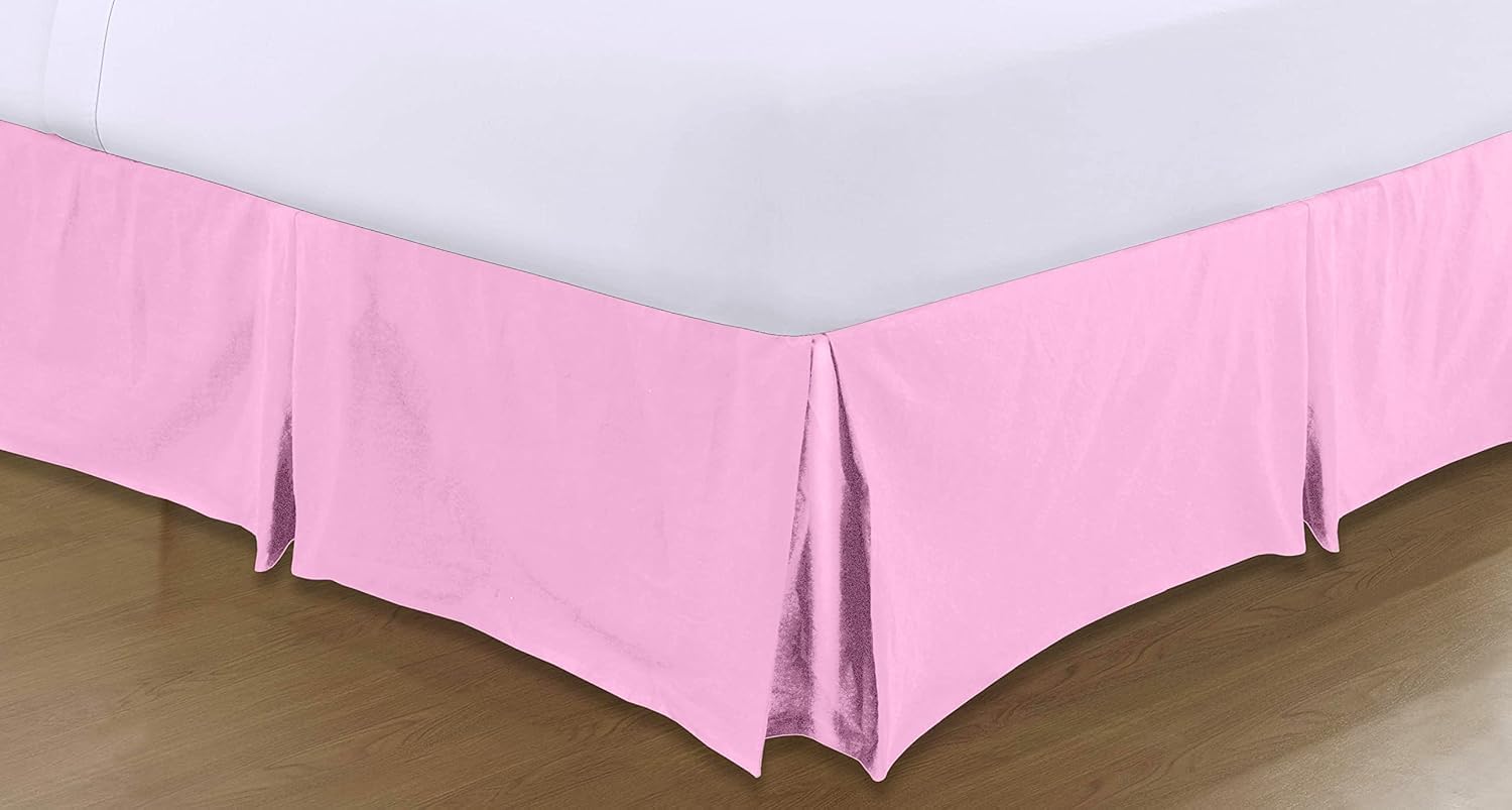 A ATH COLLECTION Pleated Base Valance Sheet Easy Care Polycotton Base Valances Bed Skirt with 40 CM Valance Drop (Double, Pink) โ image 1