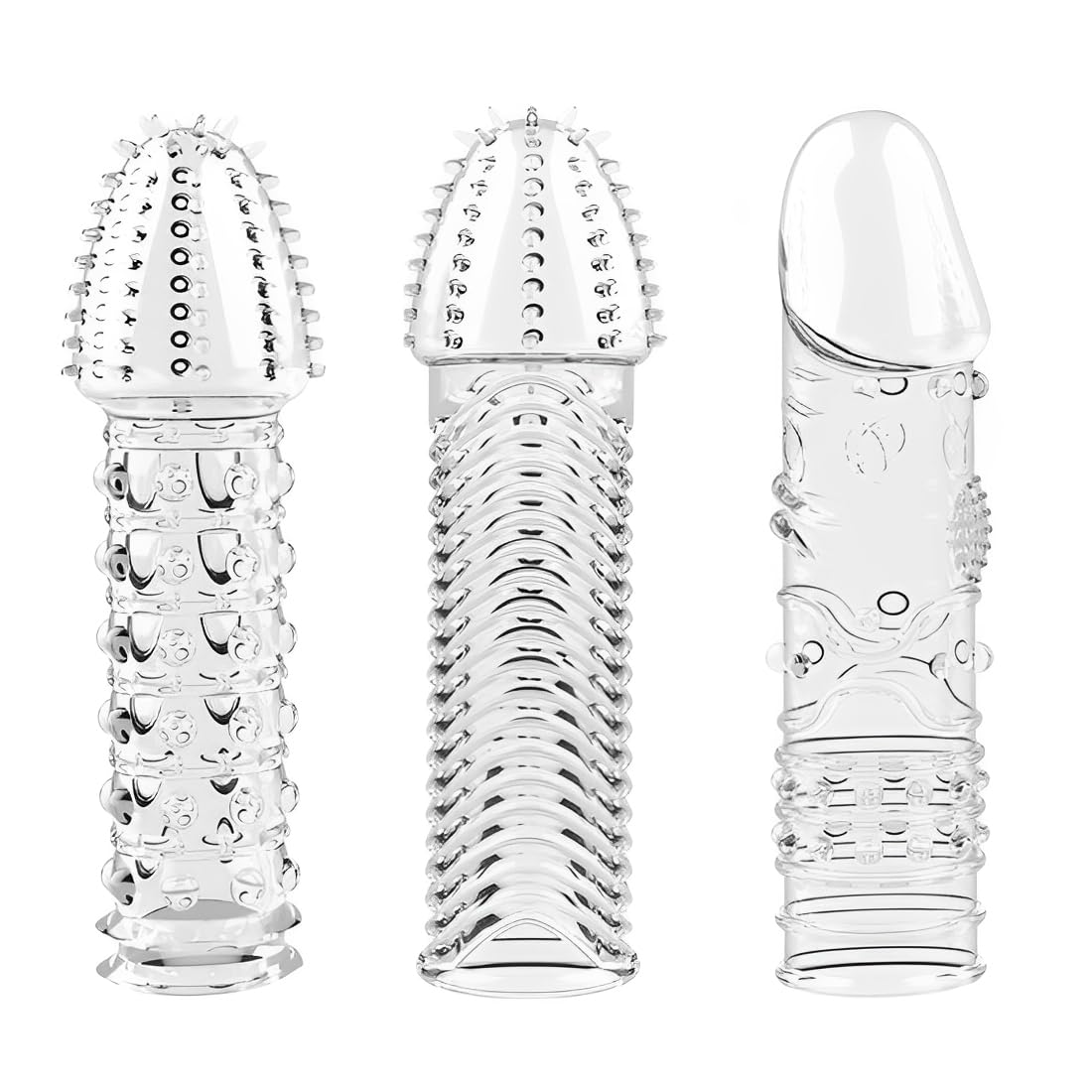 3 Pezzi Guaina Pene Indossabili Morbido, Custodie Spesse In Silicone Trasparente, Riutilizzabili, Per Stimolazione Intensiva Del Pene E Miglioramento Dell'Erezione(3Forma)
