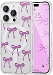 UEEBAI Magnetic for iPhone 17 Case, Bow Case Compatible with MagSafe, Wireless Slim Clear Ribbon Aesthetic Phone Cover Anti-Yellowing Shockproof Protective Cover for Women Girl - White