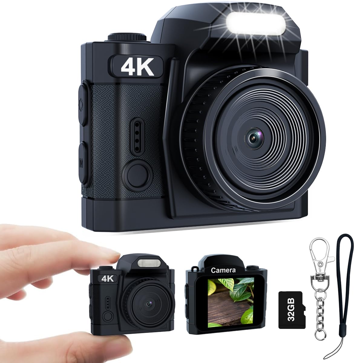 4K Mini Digitalkamera 16MP HD 1,5-Zoll-IPS-Farbbildschirm CMOS-Sensor 32GB Speicherkarte