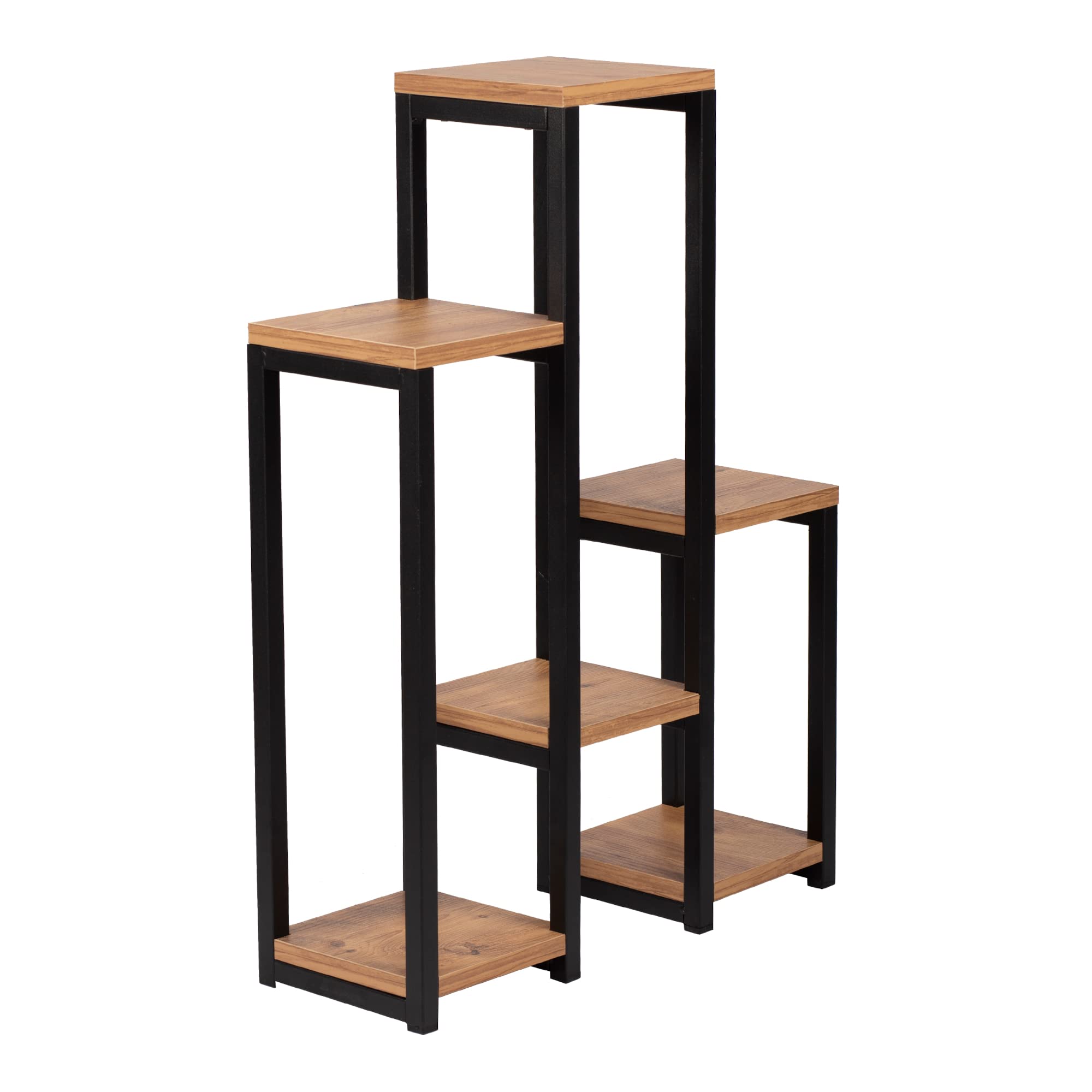 [en.casa] Étagère à Plantes à 6 Niveaux Support Cache-Pots Fleurs Herbes Surface de Stockage Meuble de Rangement Métal Panneau de Particules 79 x 56 x 20 cm Noir Effet Bois