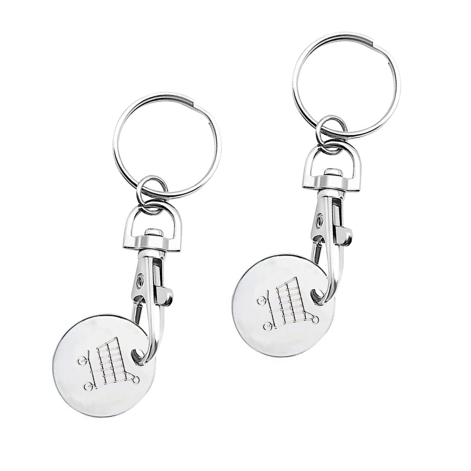 2 Pcs Metal Trolley Coin Keychains Set,Metal Trolley Tokens for Supermarket Cart Trolley Key Ring,Trolley Shopping Coin Keyring Shopping Cart Unlocker Unisex for Her Him Party Gifts