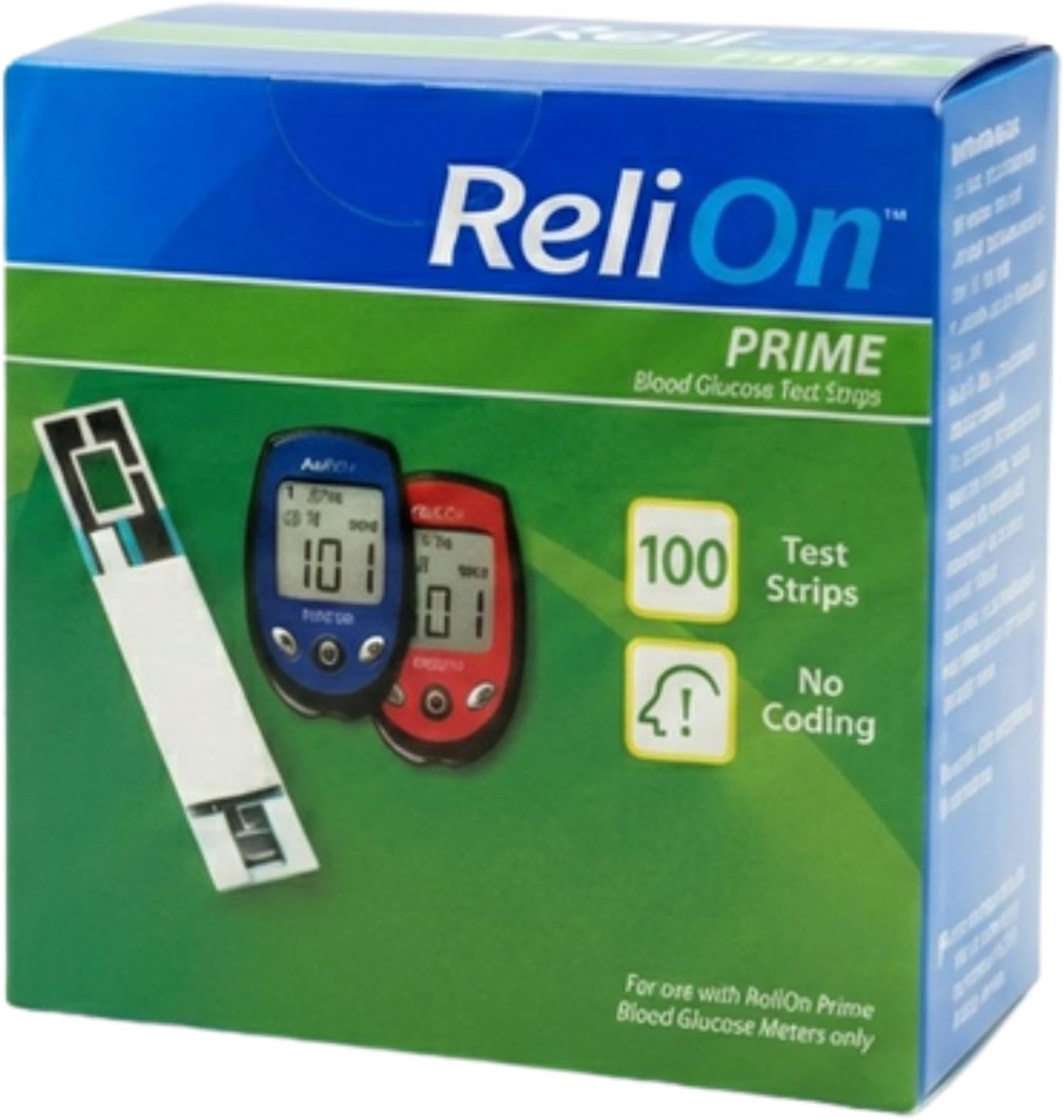 ReliOn Prime Blood Glucose Test Strips 100 Count + More World Pill Pouch | No Coding | Diabetic Test Strips for ReliOn Prime Meter