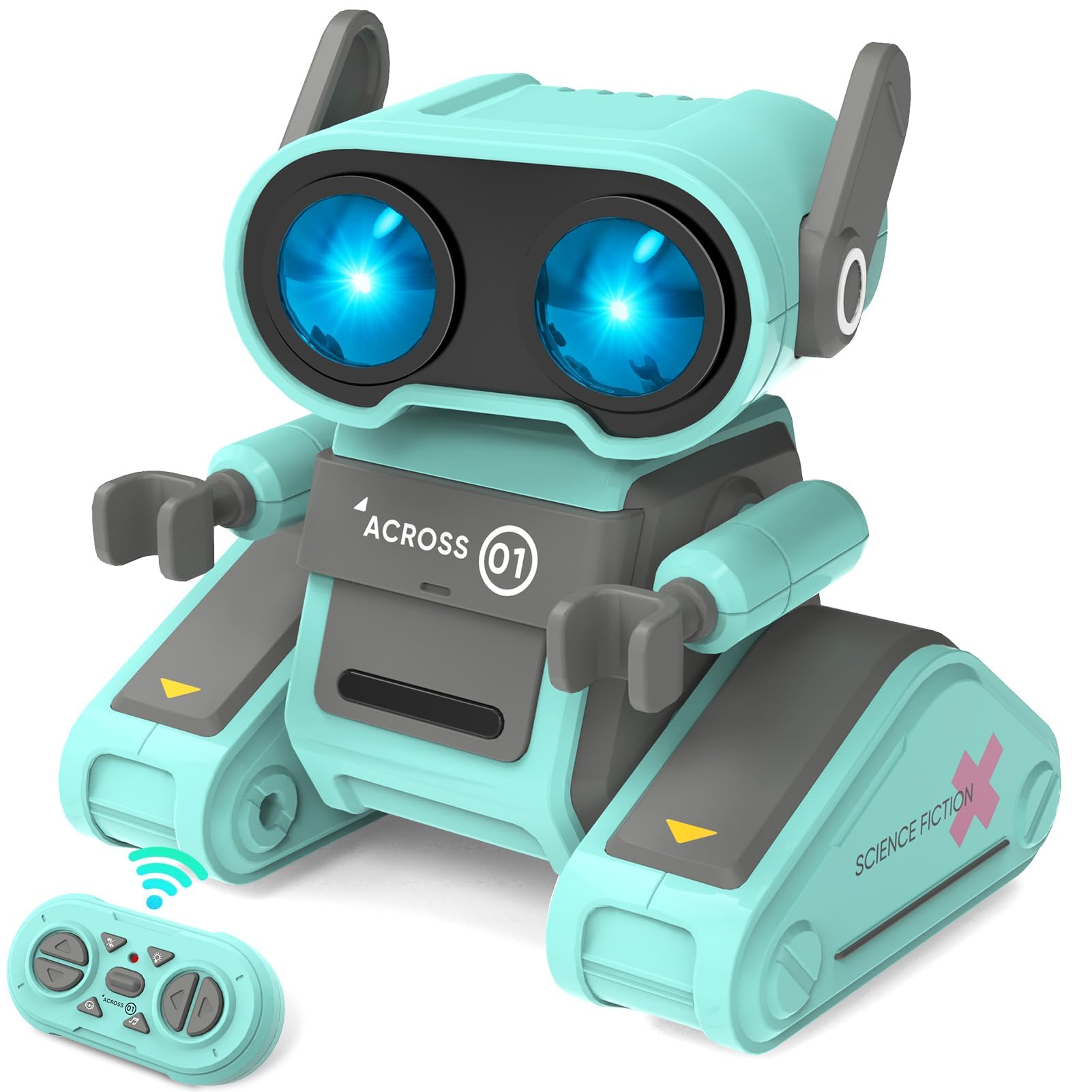 KASTWAVE Robot Toys with Shining LED Eyes, Remote Control Robot Toy for Kids, Rechargeable RC Robot with Auto-Demonstration, Flexible Head & Arms, Dance Moves, Music, Girls Boys Toys Birthday