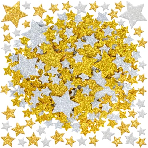 1032Pcs Foam Stickers Glitter Star Sticker Gold Silver Foam Stars Stickers Self Adhesive Star Sticker for Reward Scrapbooking Teacher Crafts Arts Poster Board Water Bottles Home Christmas Party Decor