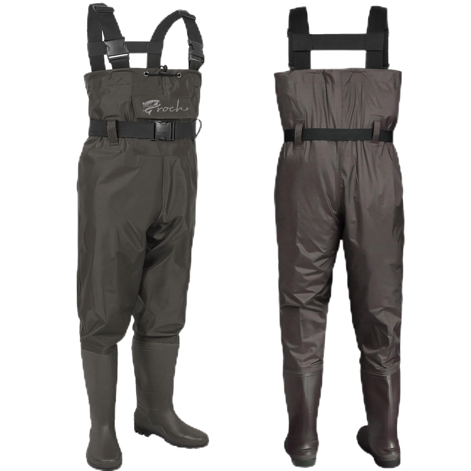 Waders imperméables homme femme avec bottes en caoutchouc marron pêche plein air