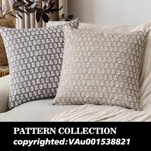 Image of Foindtower Set of 2 Decorative Vintage Floral Print Throw Pillow Covers Neutral Modern Farmhouse Cushion Covers Boho Home Decor for Sofa Couch Chair Bedroom Living Room,22x22 Inch,Rustic Gray