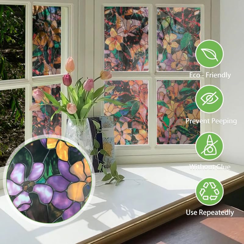 Image of WOO Home Frosted Glass Window Film & Stickers (24 X 200 INCH) Privacy Window Cover for Home & Office - Easy Apply, UV Protection, Removable Decorative Film (F2 Frosted Film | 2 X 17 SQFT)