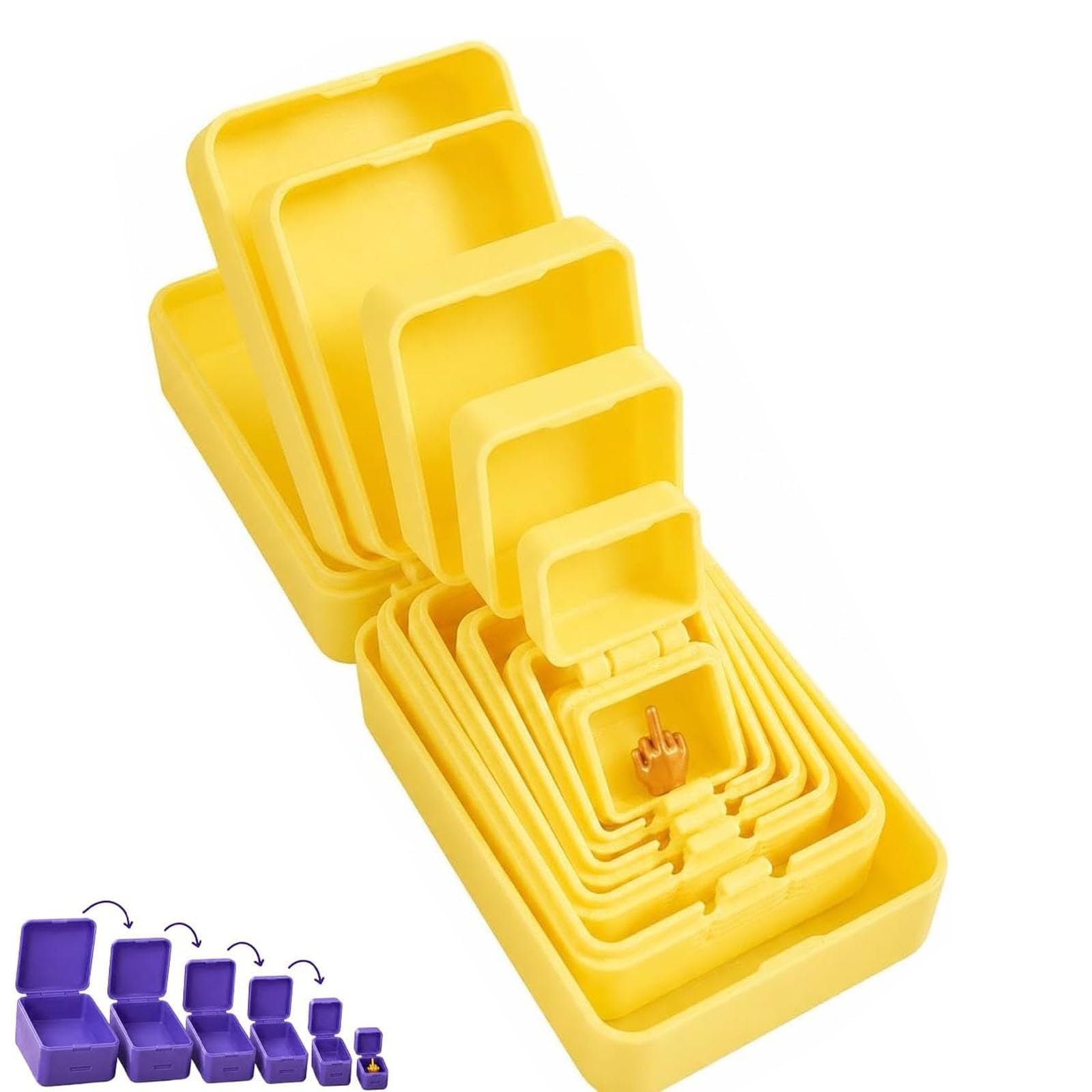 6 Layer Prank Nesting Box with Secret Surprise Middle Finger，Yelow