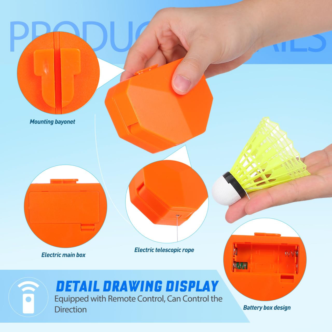 NOLITOY Juego de entrenamiento de rebote portátil de bádminton con control remoto y volante de nailon, ayuda de entrenamiento de bádminton eléctrico para un solo jugador con velocidad y ángulo para - 3