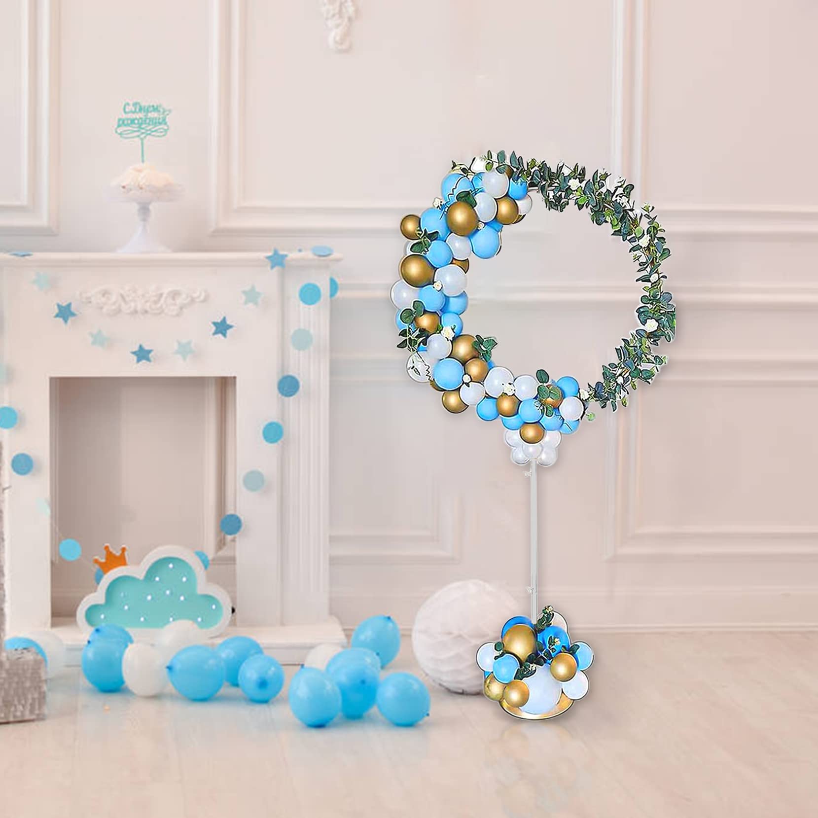 DIY Ballon Stand Kit Stehender Bogen Metallrahmen Kit Ballonhalter Runde Ring Ballon Sticks Für Babyparty Geburtstag Hochzeit,Weiß