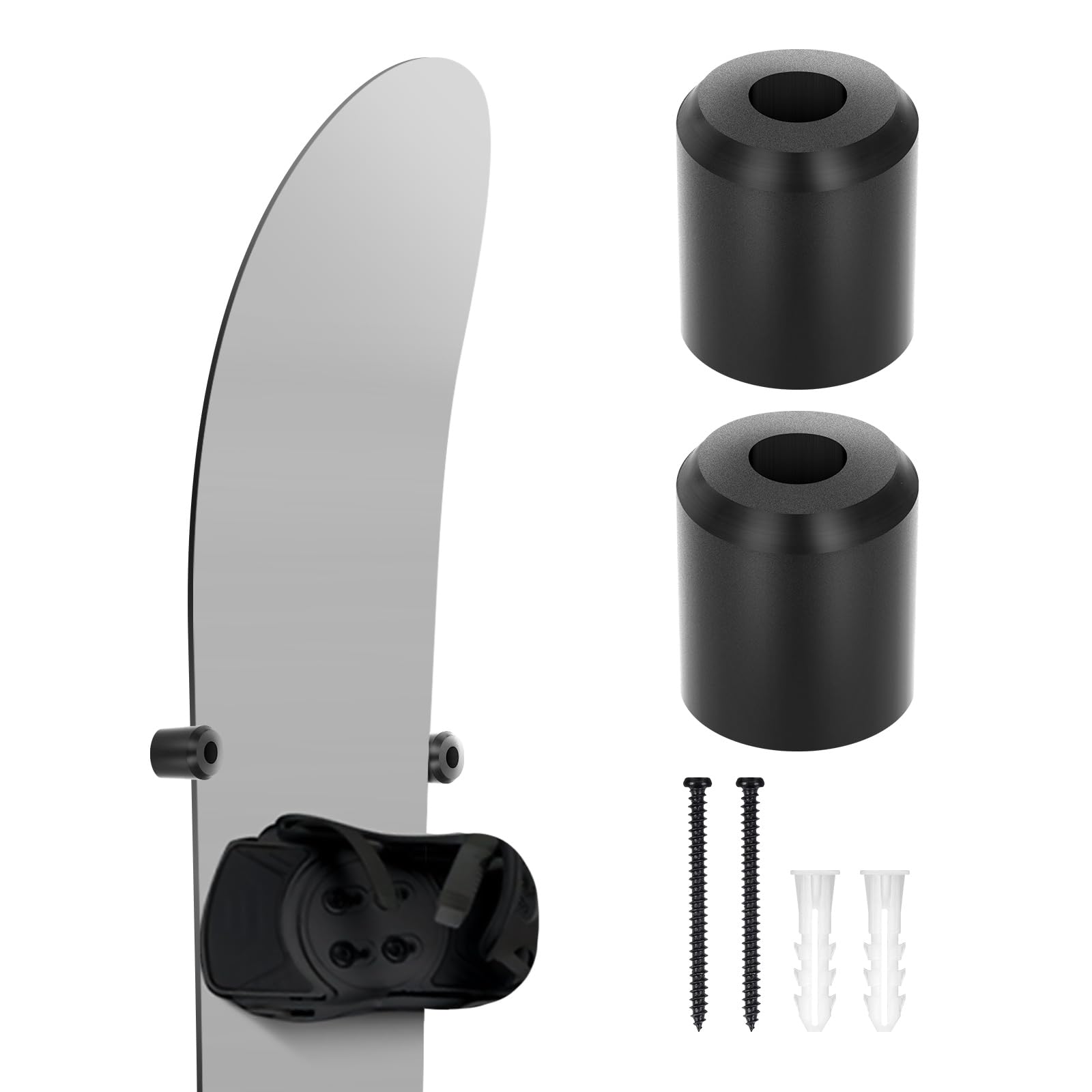 Roliwils Snowboard Wall Mount, PU rubber grip | Binding-safe protection | Ski wall mount compatible | Skateboard wall mount option | Garage/Home | 5-min setup