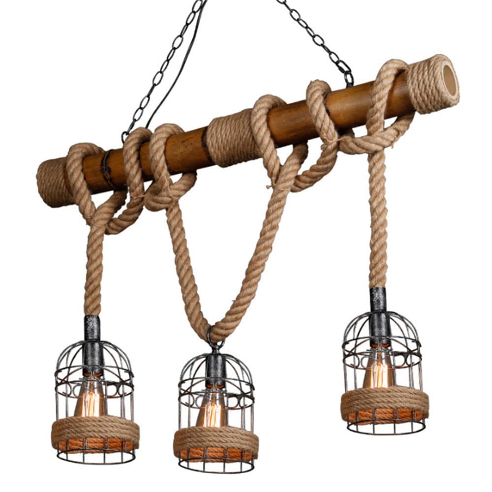Lampe suspendue billard vintage avec corde de chanvre et suspension fer