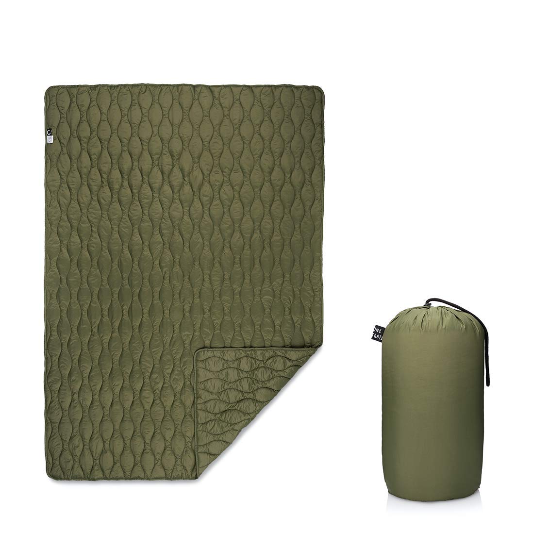 One Trail Gear Recycled Fill Quilted Puffer Blanket | Lightweight, Packable, Water Resistant | The Best Outdoor Blanket for Hiking and Camping (Army Green)…