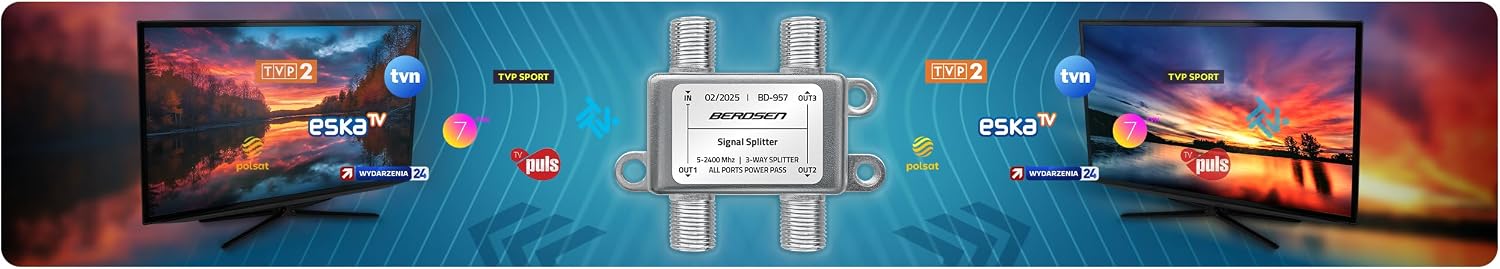 Berdsen SAT Splitter Antenna Splitter 3-Way Splitter Type F Passive 5-2400 MHz Metal Shielded