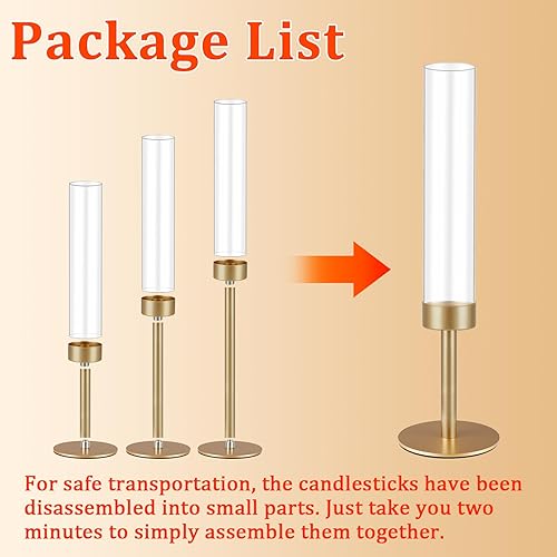 Miniatura 5 de 3 portavelas de cristal de huracán, portavelas dorados, portavelas cónicos con cubiertas cilíndricas transparentes a prueba de viento de 9.8