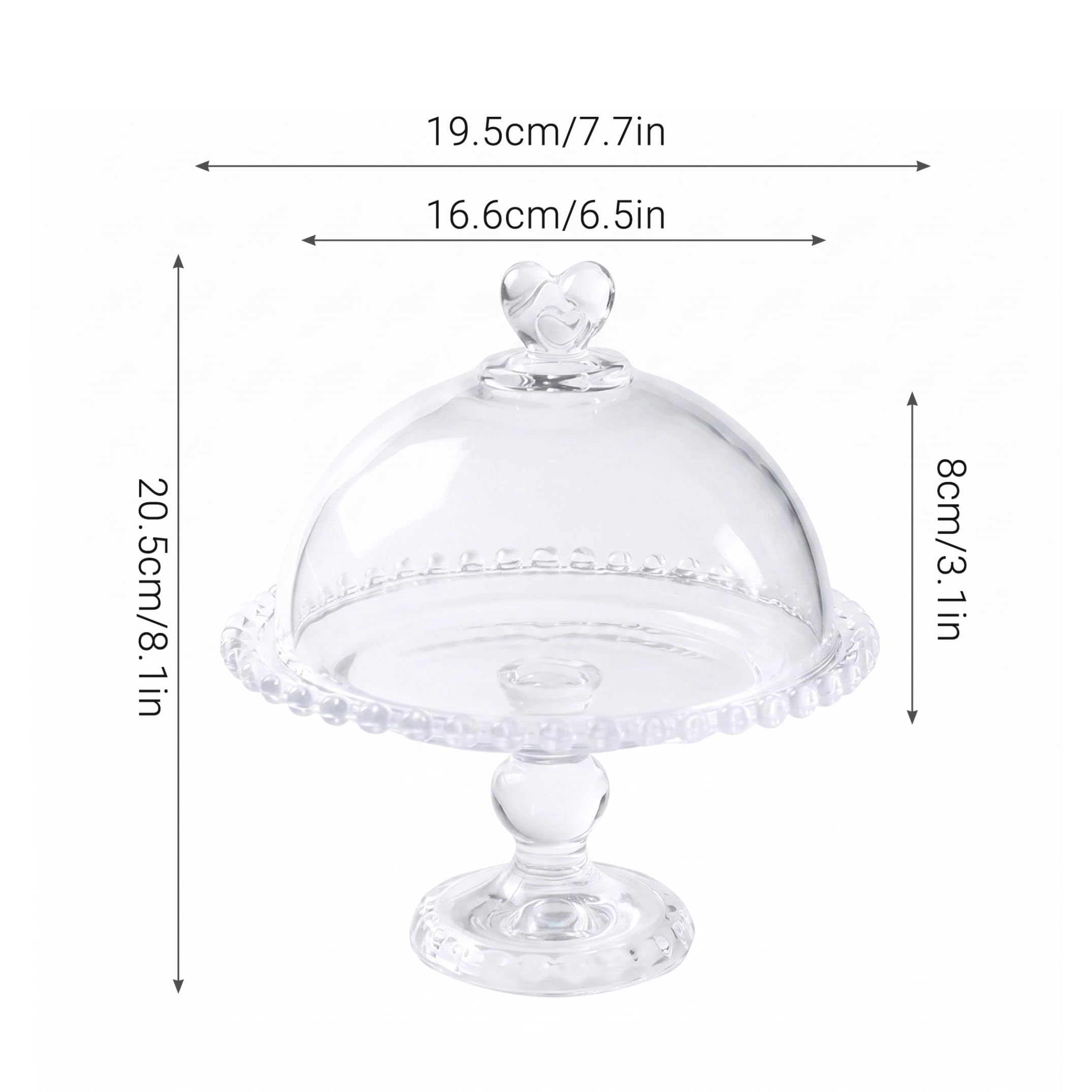 Soporte para tartas con cúpula de cristal en forma de corazón para bodas
