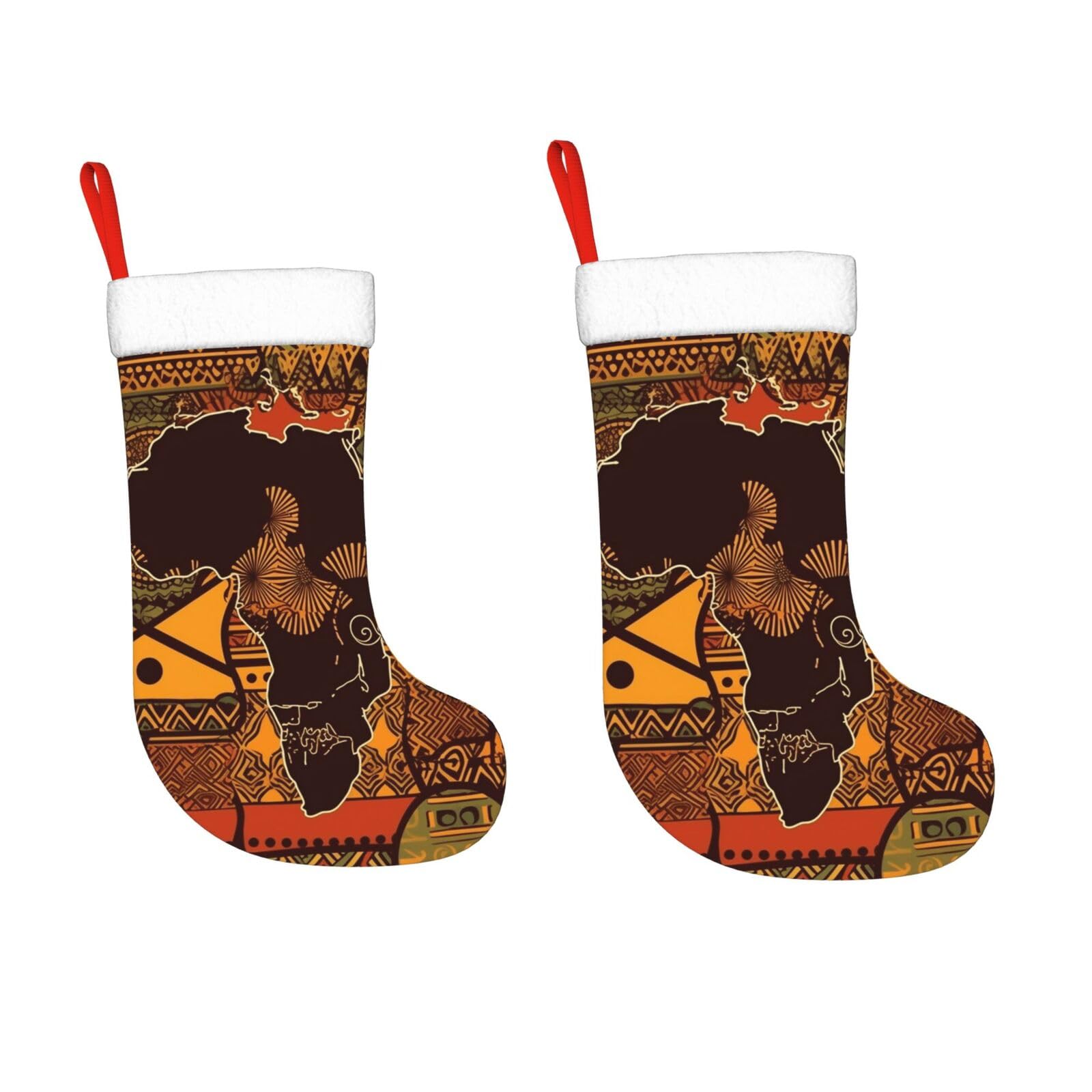 KLOPH 2 Pack 18 Inches Christmas Stockings Personalized African Map Ethnic Pattern Xmas Stocking Hanging Decoration Fireplace Stocking for Holiday Xmas Tree Christmas Fireplace Decor Gifts