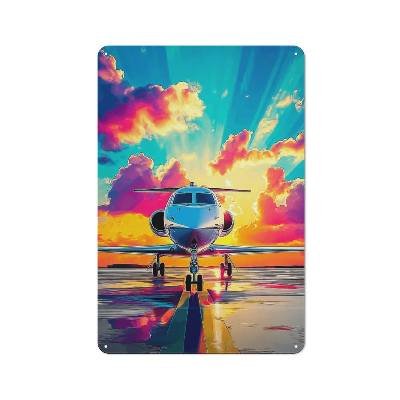 Junmoney Private Jet Sunset Reflections Metal Sign 30X20cm With For Home Bar Wall, Vintage Decor, Wall Decoration For Home Bars And Entertaining Spaces