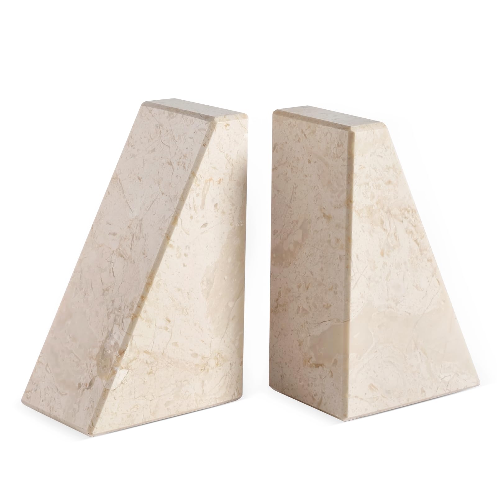 Marble Book Ends Decorative, Unique Bookends for Shelves, Bookends to Hold Heavy Books, Durable Book Holder Stopper for Home Office Desk Bookshelf Decoration, Turkey Natural Marble, Set of 2