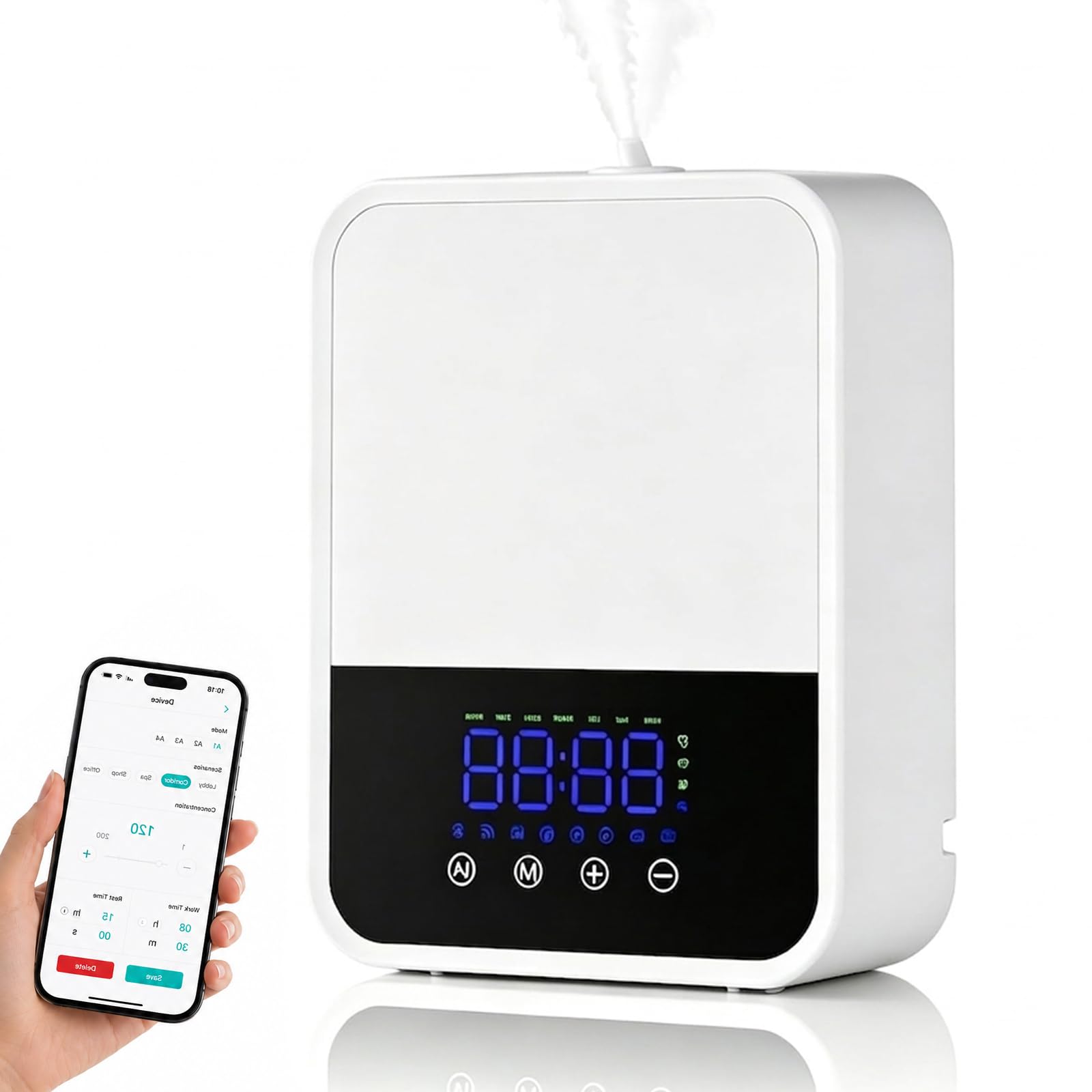 Diffusore di Profumo Smart Professionale, Macchina senza Acqua 600 m³ | Controllo tramite App e Touch, 4 Modalità, Capacità 300 ml, Uso a Parete o da Tavolo per Hotel, Uffici e Spa(white)