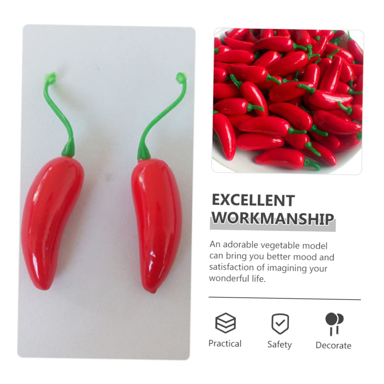 Zerodeko 400 Pièces Poivre Artificiel Mini Décor Jouet Alimentaire Mini-Aliments Piment Simulé Faux Piment Petit Piment Fort Piment Décoratif Nourriture Modèle Végétal Rouge Mousse