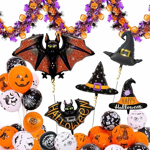 Fancysky 57 Piezas Decoracion Fiesta Halloween, Decoración Fiesta con Guirnalda GlobosHalloween, Set de Guirnaldas de Halloween, MurcielagosHalloween Globos Inflables Decoraciones