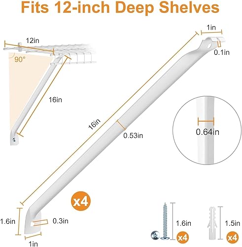 Vista 2 de EEEKit 4 soportes de alambre para estanterías de alambre, soportes de estante de alambre blanco de 17 pulgadas, soportes de estante de armario