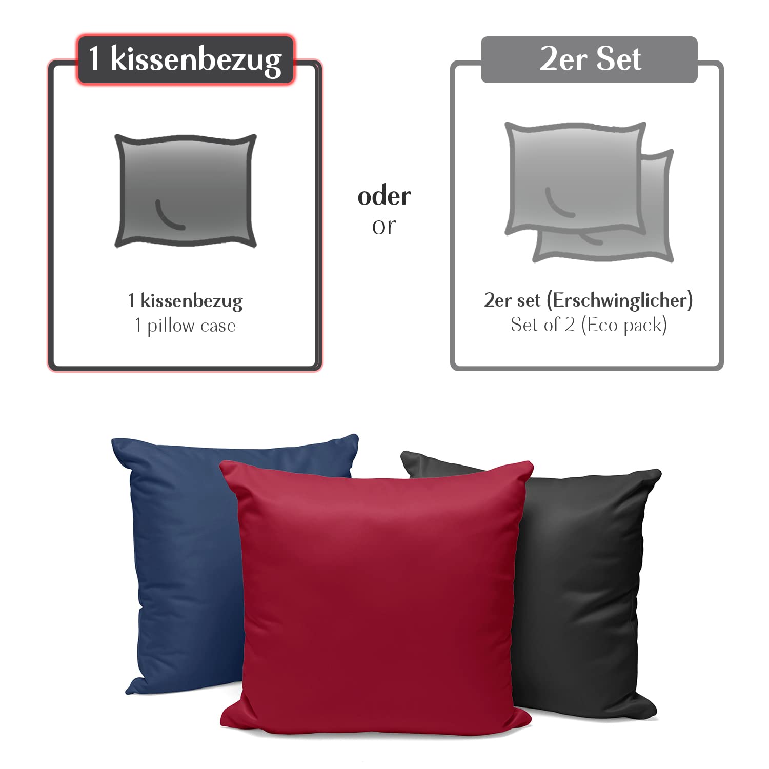 Renforcé Kissenbezug 40 x 40 cm - 100% Baumwolle mit Reißverschluss, Superweicher Kopfkissenbezug 40x40, Kissenhülle, Weiß, nur Kissenbezug - 4