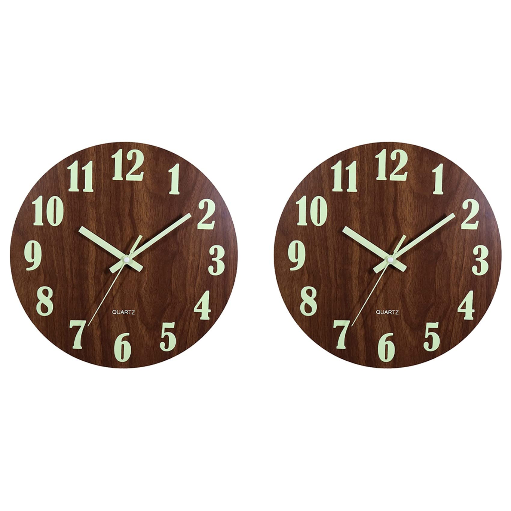 Hndhbfgrt 2X Wall Clock,12 Inch Wooden Silent Non-Ticking Kitchen Wall Clocks for Indoor/Outdoor Living Room