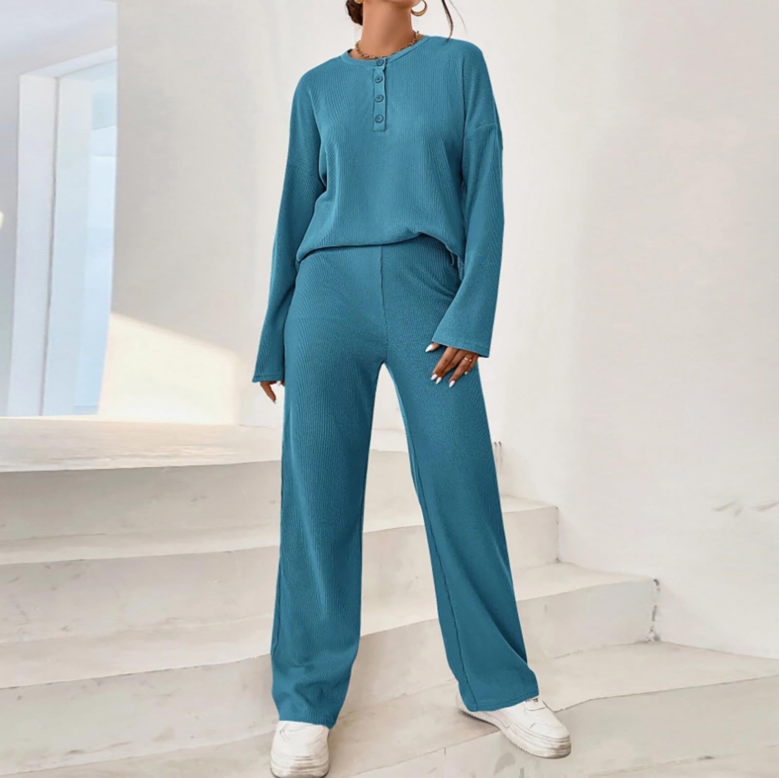 Tuta da jogging da donna senza cappuccio – Tuta da allenamento con tinta unita basic a maniche lunghe + pantaloni da jogging Baggy comodo per il tempo libero casual tuta da casa Aesthetic E-Girl