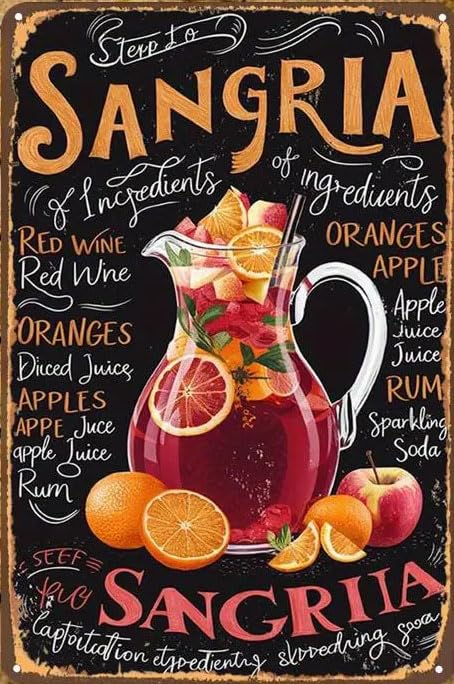 Vintage Bar Tin Sign,Beer Metal Signs,Retro Man Cave Wall Decor,Wall Poster for Club, Garage, Funny Man Beer Drinker Basement, Apartment, Gifts 8×12 Inches (sangria)