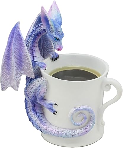 Miniatura 1 de Ebros Amy Brown Whatcha Drinkin Peeking Midnight Teacup Dragon Statue 4.5 pulgadas de alto caprichosa bebida té o café, escultura decorativa