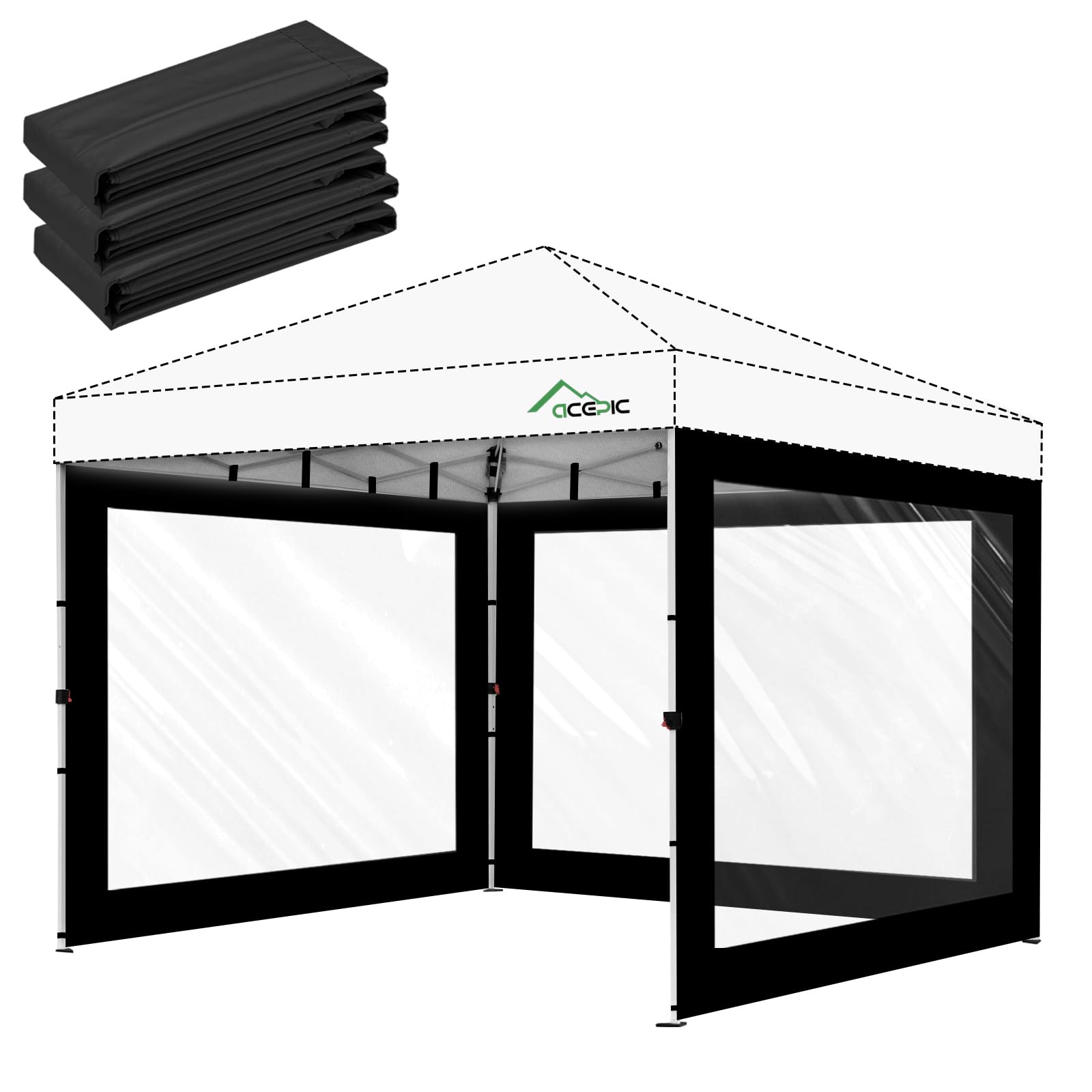 Pareti Laterali Trasparenti 3x3m per Gazebo, Telo 210D Impermeabile con Velcro, Set 3 Pannelli Senza Struttura, Ideali per Giardino Fiere Eventi（nero, 3 pezzi）