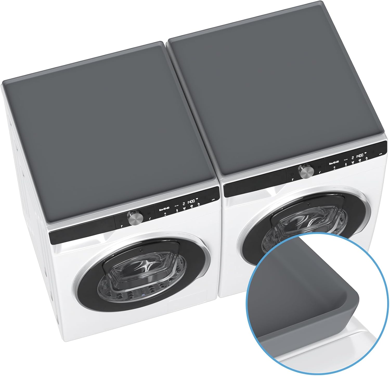 Washer and Dryer Top Covers Mat - 23.6''x 23.6'' Silicone Protector for Washing Machine Countertop - Non-slip Rubber Waterproof Dustproof Ideal for Laundry Kitchen - Gray 2 Pack 23.6''x 23.6'' - 2pcs