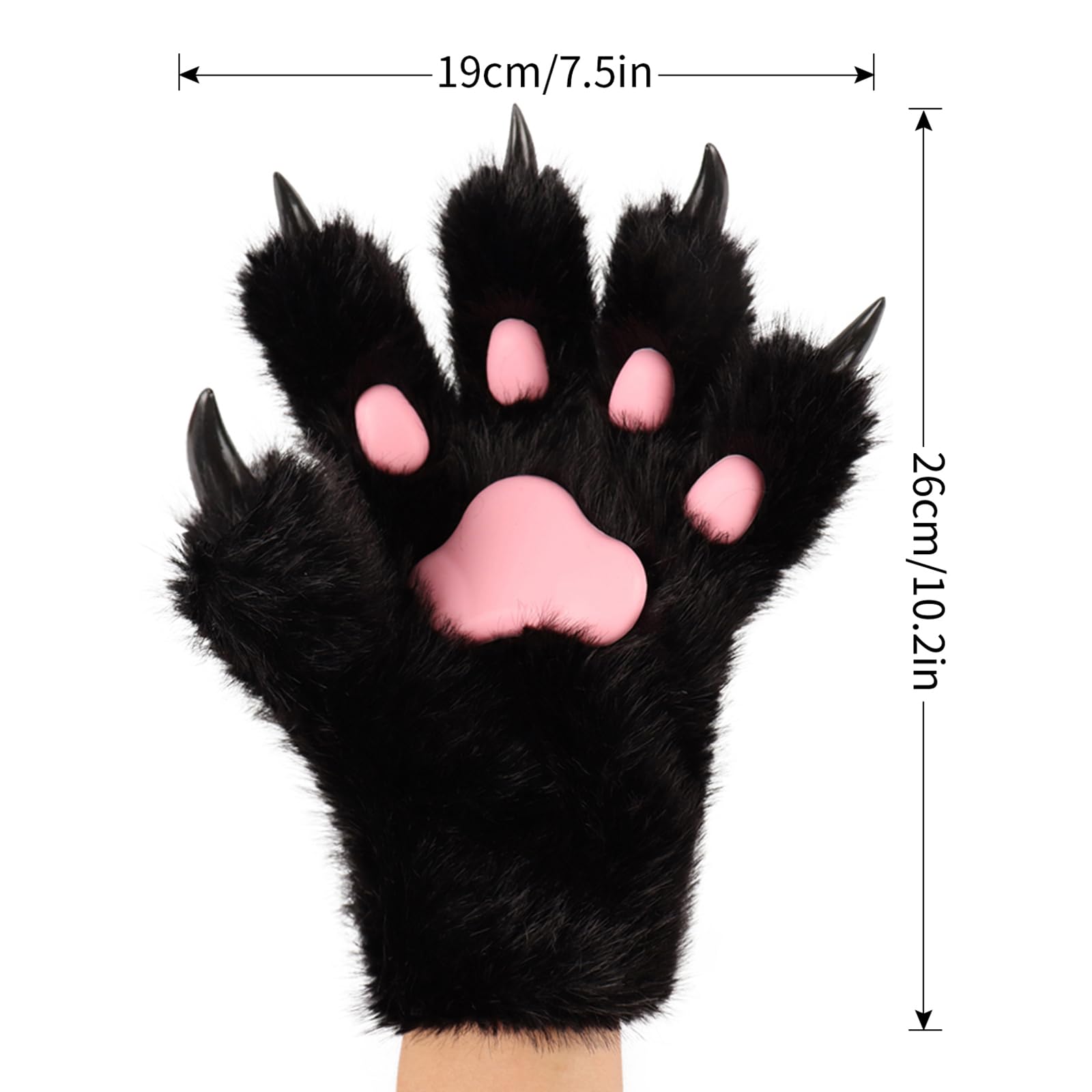 PPFINE Faux Fur Furry Wolf Fox Tail Paw Gloves and Cat Ears Headband Set for Halloween Anime Cosplay Party - Image 4