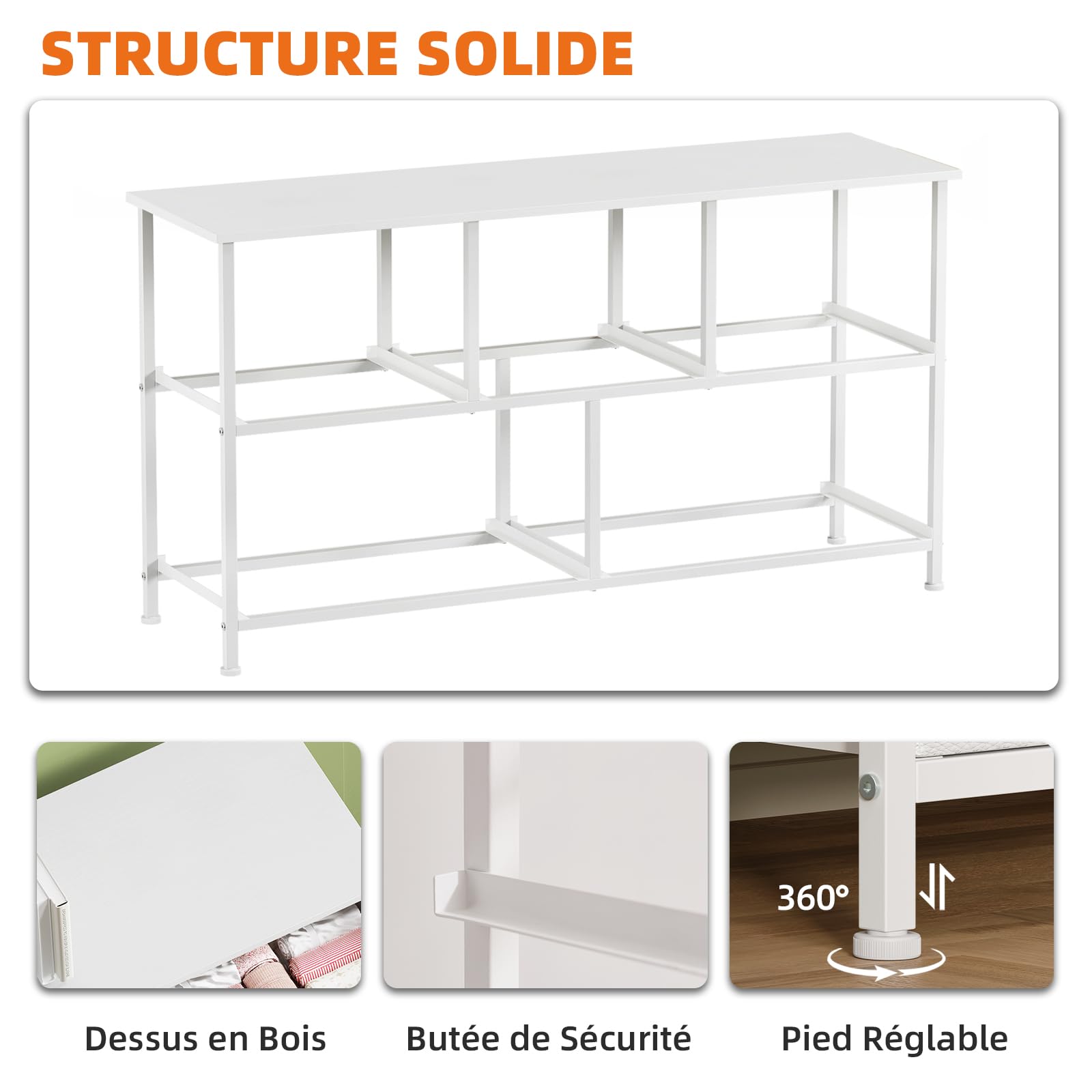 Somdot Commode Chambre, Commode en Tissu avec Cadre en Acier, Meuble de Rangement pour Salon Couloir Entrée, 30P x 100L x 55H (5 Tiroirs), Blanc