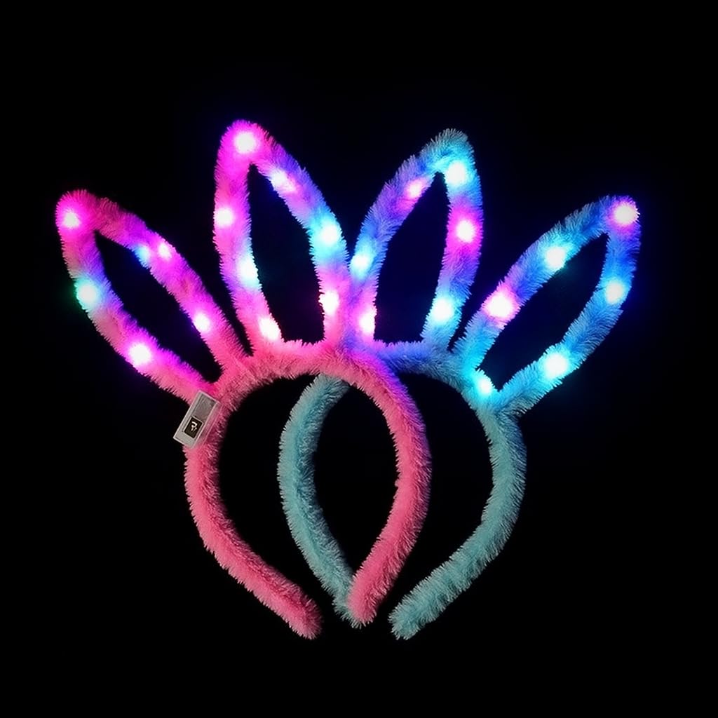 FI - FLICK IN 2 LED Rabbit Hairband for Girls & Women | Pink and Blue Light Up Bunny Ear Headband for Birthday, Festivals, Dress Up & Kids Fun (Pack of 2)-image-29