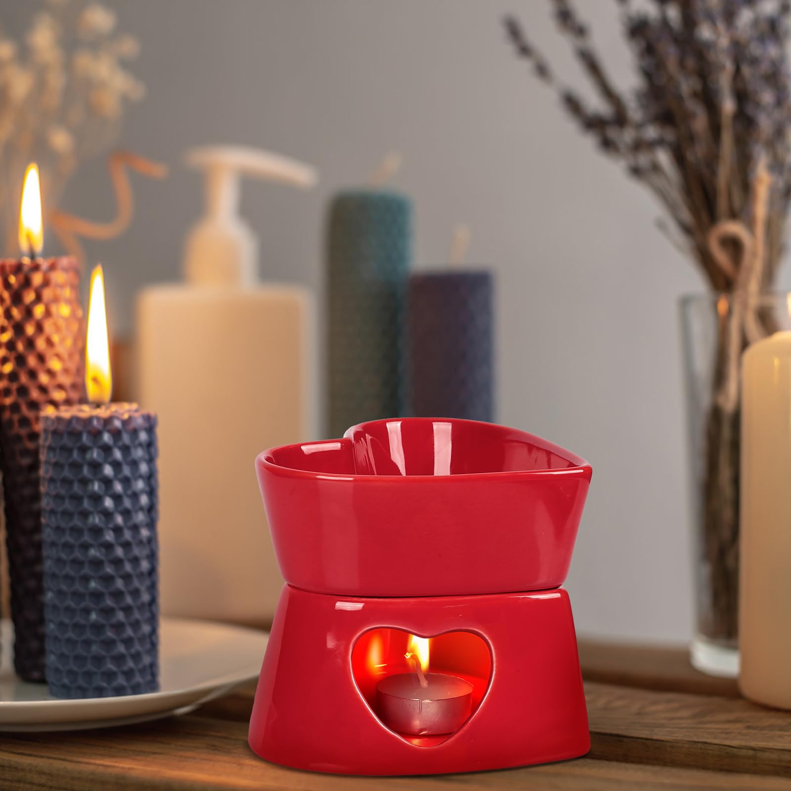 Fonduta al Cioccolato Forma di Cuore Rosso Fonduta Formaggio in Ceramica Rosso da 320 ml con 4 Forchette Rosse Acciaio Inossidabile - per San Valentino