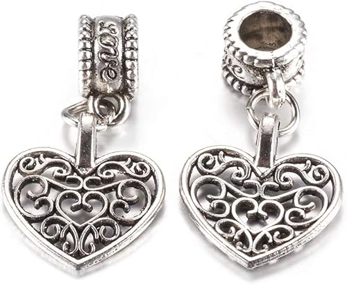 Miniatura 7 de MegaPet 10 piezas estilo tibetano de aleación de plata envejecida, cuentas colgantes europeas, corazón hueco para mascotas collar collar accesorios