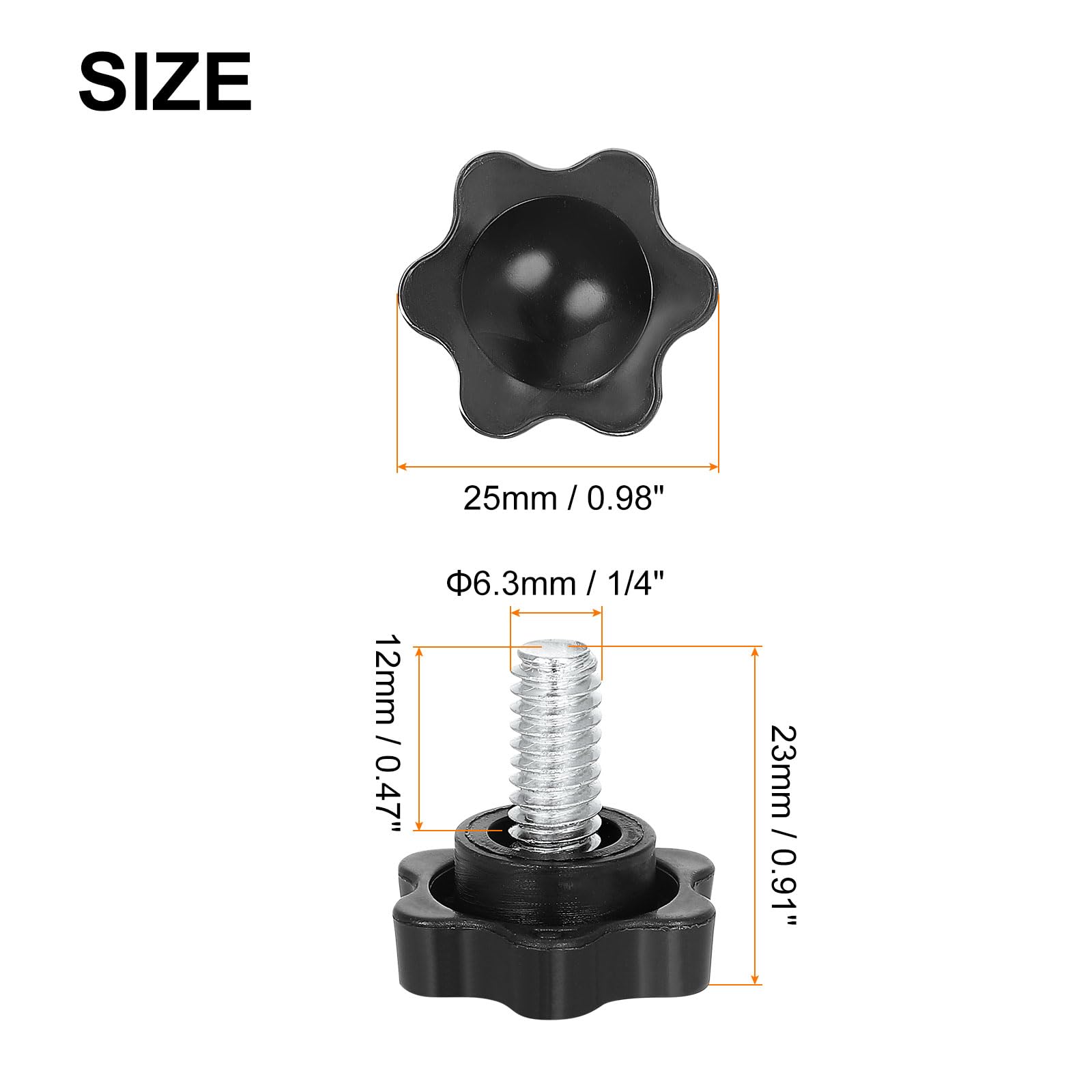 uxcell 10Pcs Clamping Screw Knob, 25mm Dia Plum Hex Shaped Grips Knob, Plum Hex Shaped Screws Handle 1/4