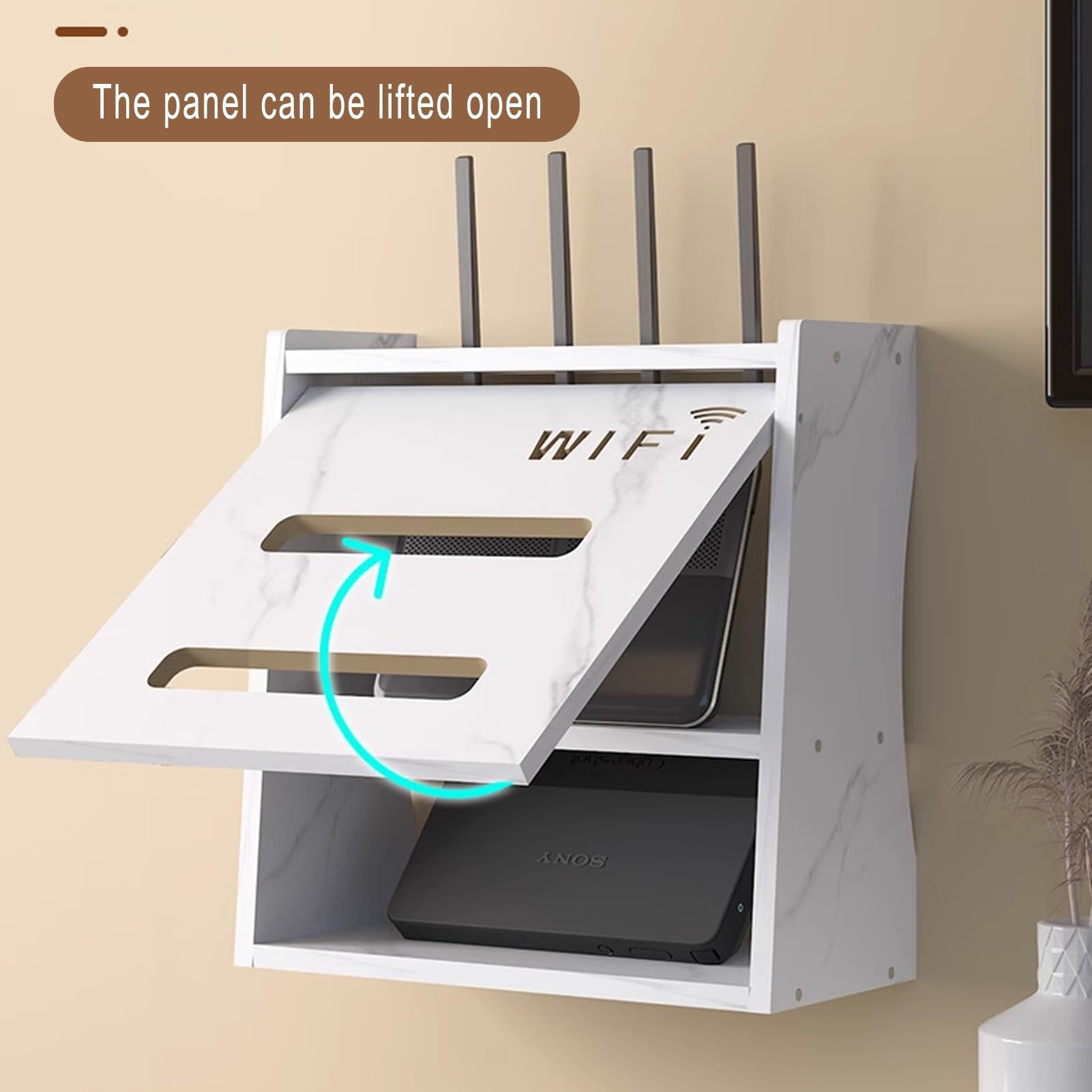 Support Mural en Bois pour routeur WiFi, Support pour Modem, multiprise et Cache-câbles, adapté à Une Utilisation au Bureau et à la Maison (Blanc).