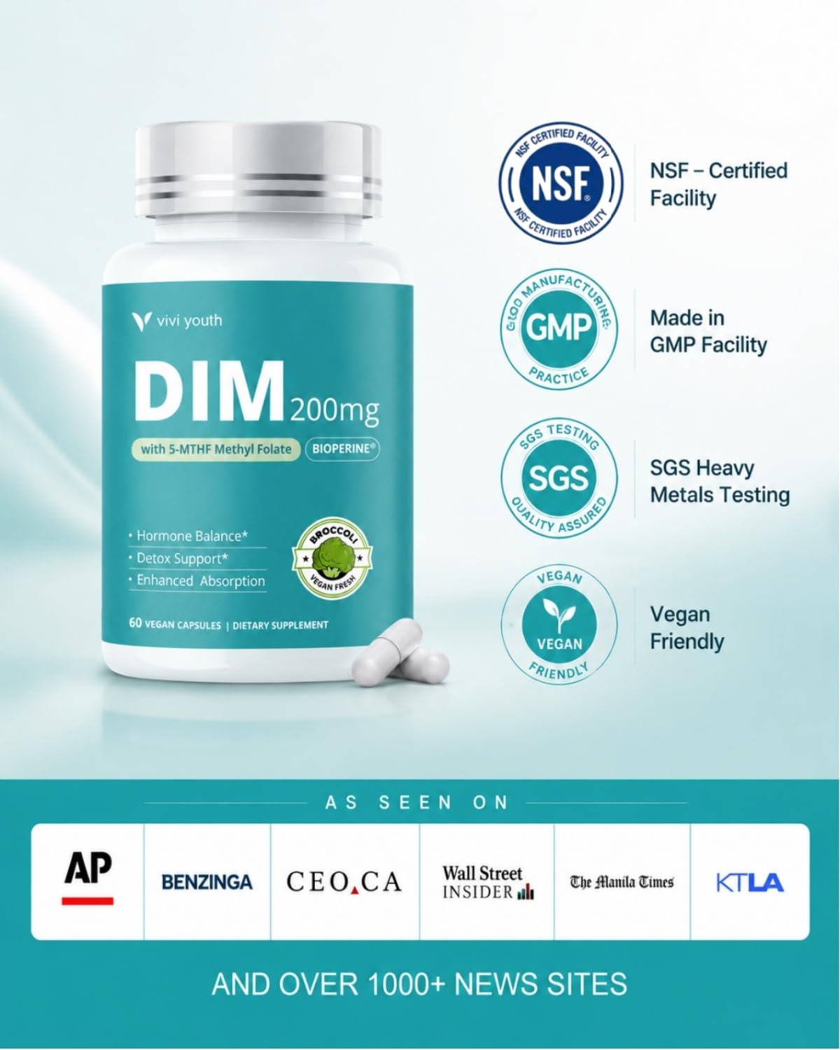 DIM Supplement 200 mg, 7-in-1 Complex with BioPerine®, Vegan 60 Capsules — Amazon image 6