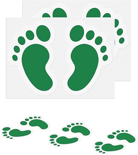 Calcomanías de huellas verdes de 4 x 6 pulgadas, vinilo autoadhesivo para niños, impermeable, impresión de pies, para negocios, escuela, oficina,