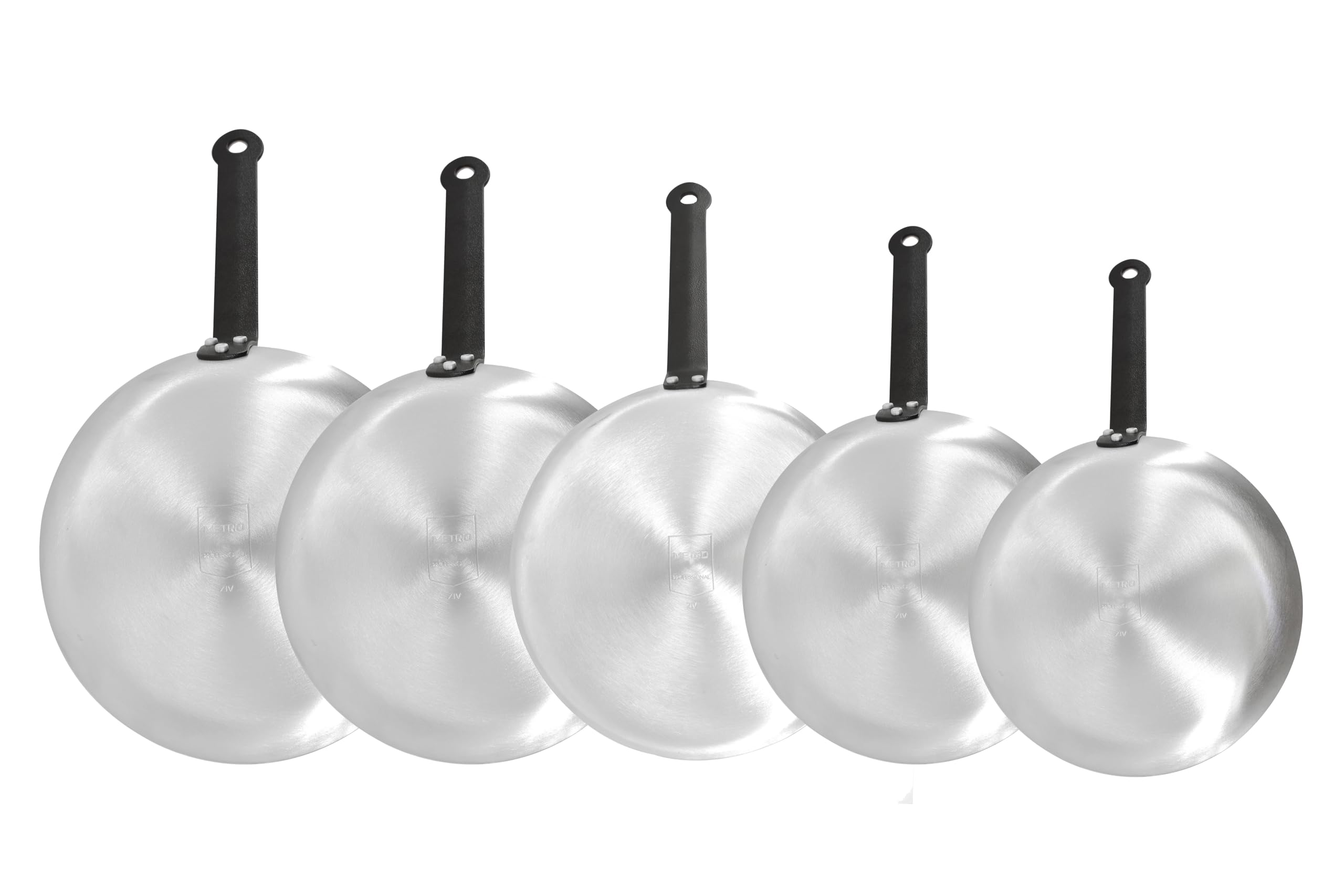 Metro Professional Juego de sartenes (5 piezas, aluminio, 20 + 24 + 28 + 32 cm + Sartén para crepes 25 cm), antiadherente, aptas para horno hasta max. 240 °C, también para uso industrial