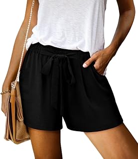 Womens Summer Shorts with Pockets Lightweight High Waisted Adjustable Tie Knot Loose Casual Short