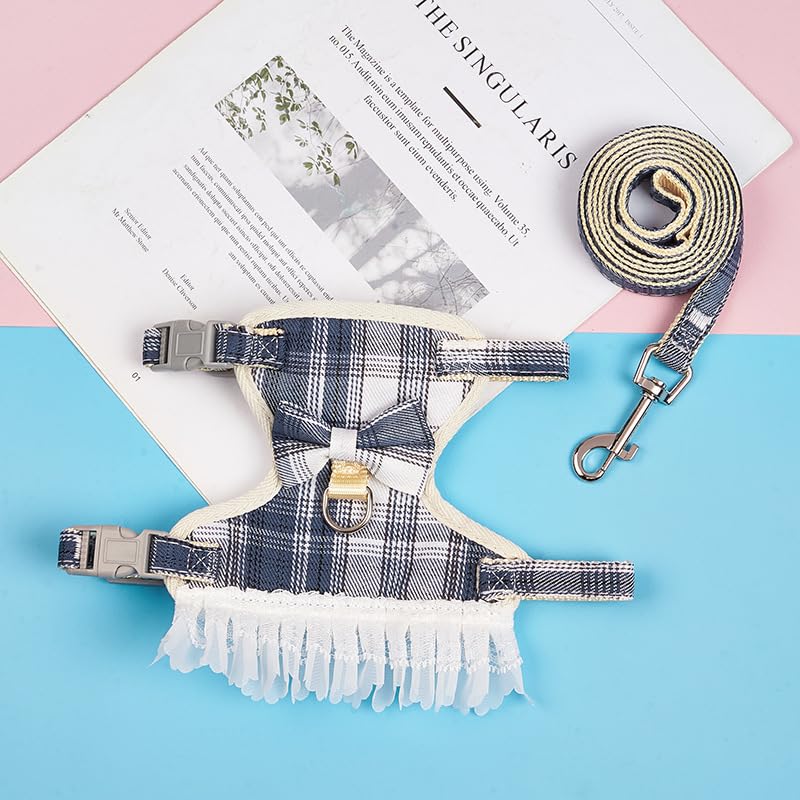 FURCO Cat Harness and Leash Set, Beautiful Checkered and Lace Design, Handmade, Escape Proof and Adjustable, Lightweight and Soft Walking Harness for Cats | Size : S