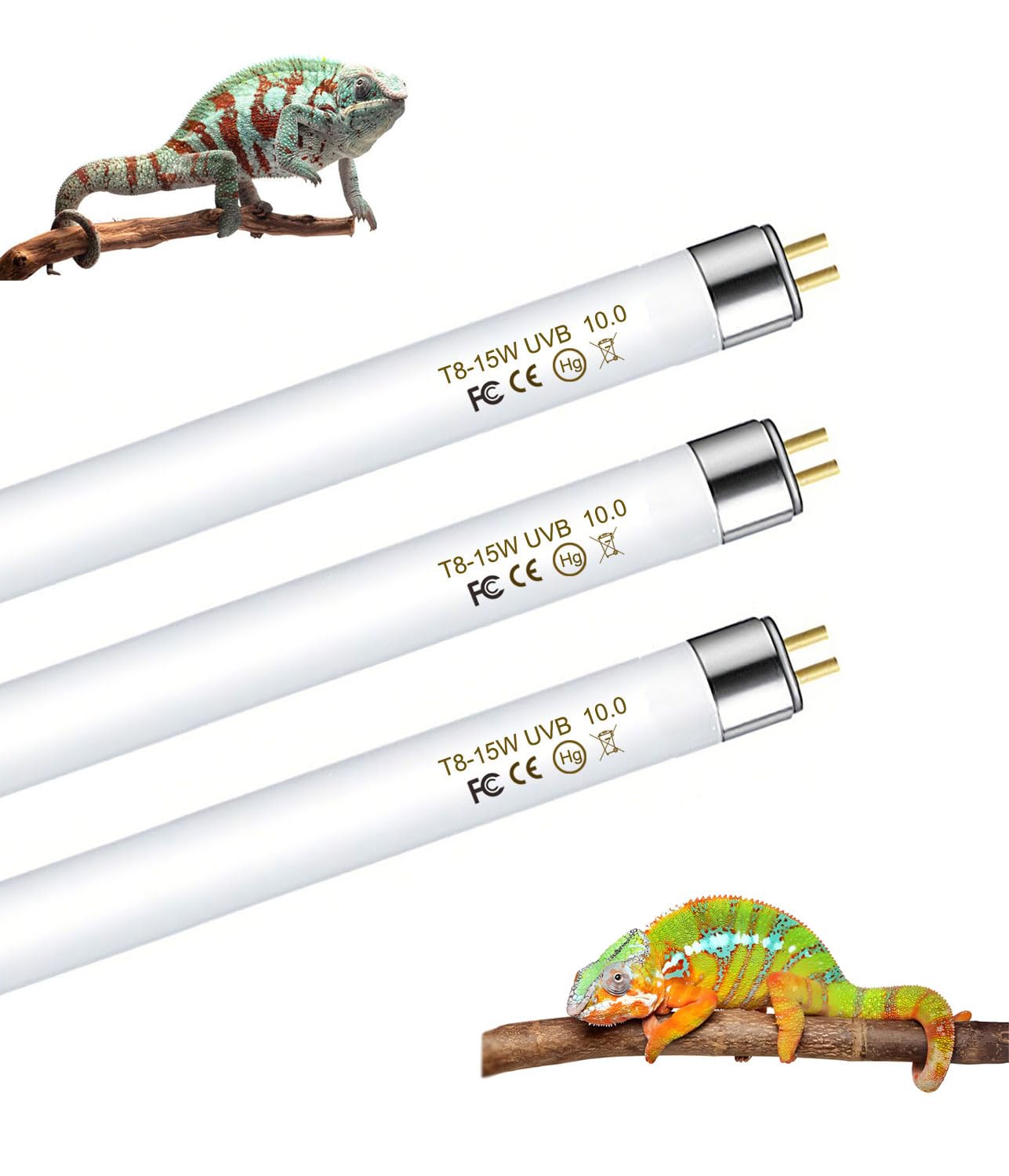 3 Pack T8 UVB Reptile Light 15W 10.0, UVA UVB Light Bulb for Reptiles, 18inch Reptile UVB Lamp Tube for Bearded Dragon, Chameleons, Turtles, Tortoises, Lizards - Desert & Tropical Reptiles